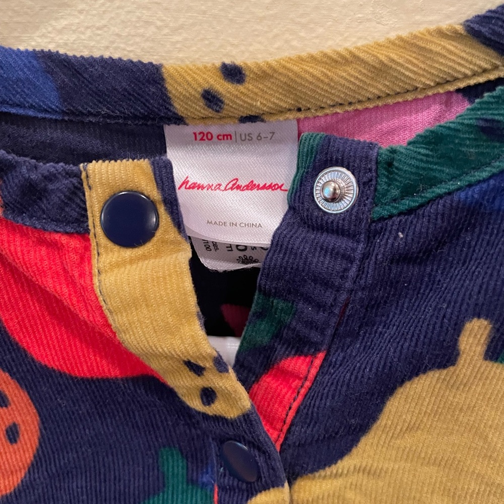 Corduroy girls dress with pear pattern and button down snaps - Picture 2 of 3